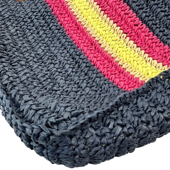 Talbots Navy Stripe Straw Raffia Summer Tote Bag - Picture 5 of 7